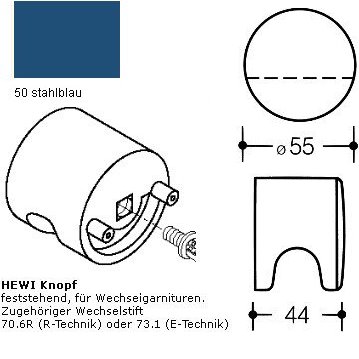 HEWI 122.23FK 50 Türknopf mit Griffmulde feststehend stahlblau